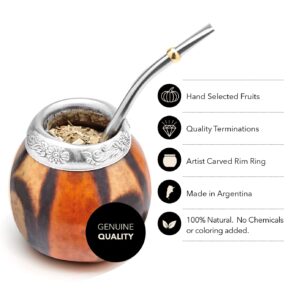 BALIBETOV Set of 2 Yerba Mate Gourd and 1 Pack of 100gr - 3.5OZ of Yerba Mate - Yerba Mate Cup Argentina - 2 Mate Cup, 2 Bombilla, 1 Cleaning Brush, 1 Loose Leaf Yerba Mate bag (DARK BROWN - MAT02)