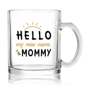 modwnfy mug gift for mom, my new name is mommy glass coffee mug, new mommy coffee mug for new mom mom to be first mom wife daughter sister, mothers day baby shower gifts for mother to be, 11 oz