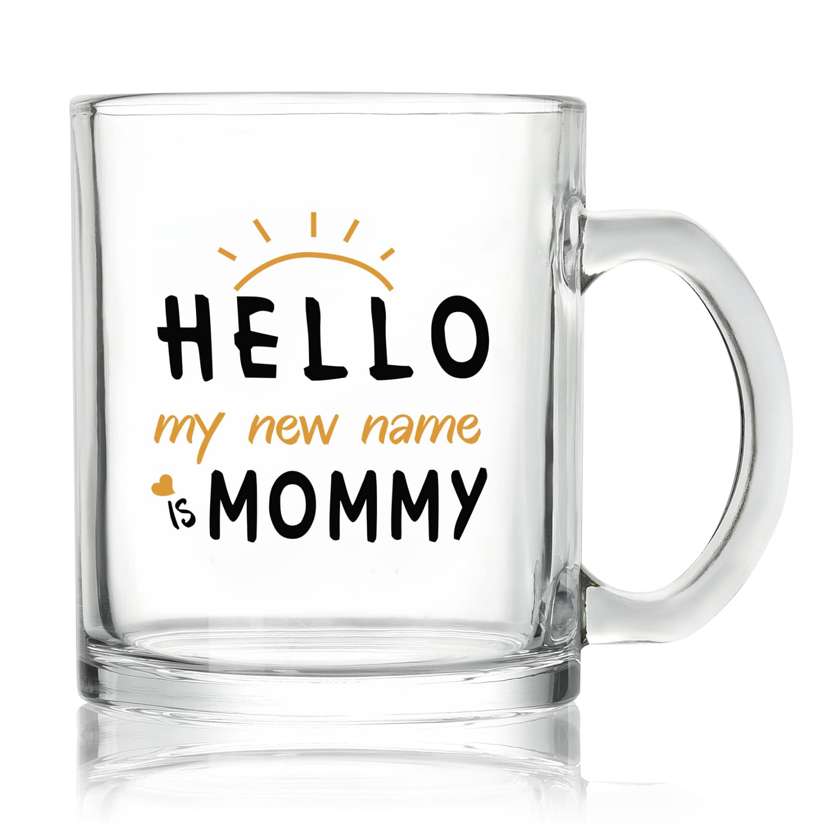 Modwnfy Mug Gift for Mom, My New Name Is Mommy Glass Coffee Mug, New Mommy Coffee Mug for New Mom Mom to Be First Mom Wife Daughter Sister, Mothers Day Baby Shower Gifts for Mother to Be, 11 Oz