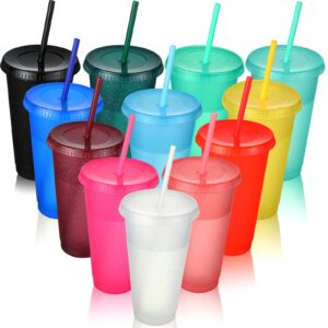 12 packs tumbler with straw and lid water bottle reusable cups tumblers and water glasses plastic drinking straw tumbler iced coffee travel mug cup for parties birthdays adults (24 oz, assorted color)