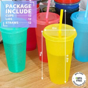 12 Packs Tumbler with Straw and Lid Water Bottle Reusable Cups Tumblers and Water Glasses Plastic Drinking Straw Tumbler Iced Coffee Travel Mug Cup for Parties Birthdays Adults (24 oz, Assorted Color)