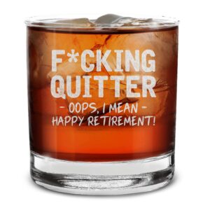 shop4ever f cking quitter oops i mean happy retirement! engraved whiskey glass 11 oz. gift for retiree