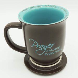 abbey gift prayer changes everything coaster brown and blue, 1 count, dishwasher safe mugs for coffee and tea, includes bible verse, "4 x 4.38""" (52892),14 ounce