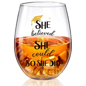 she believed she could so she did stemless wine glass, congratulation wine glass for girl women friend sister for graduation university nursing grad celebration high school college party decor, 17 oz