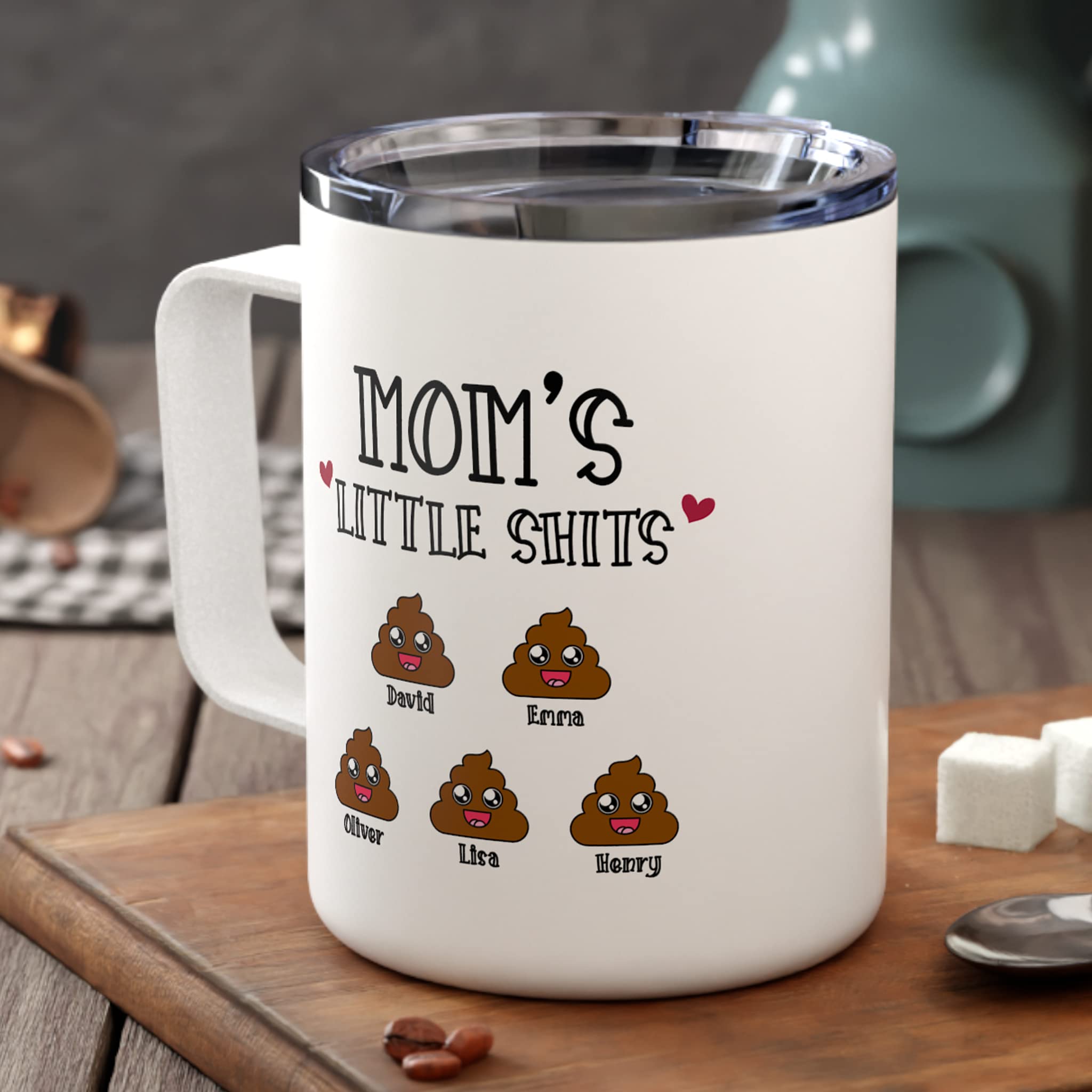 Personalized Mom Insulated Coffee Mug, Mum's Little Shit Mug, Birthday Gift Coffee Mug, Mother's Day Gift, Mum's Little Shit Cup, Funny Cup For Mom, Gift For Mum, Coffee Mug For Hot & Cold Drink Use