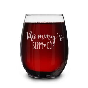 shop4ever mommy's sippy cup engraved stemless wine glass 15 oz. funny new mom gift