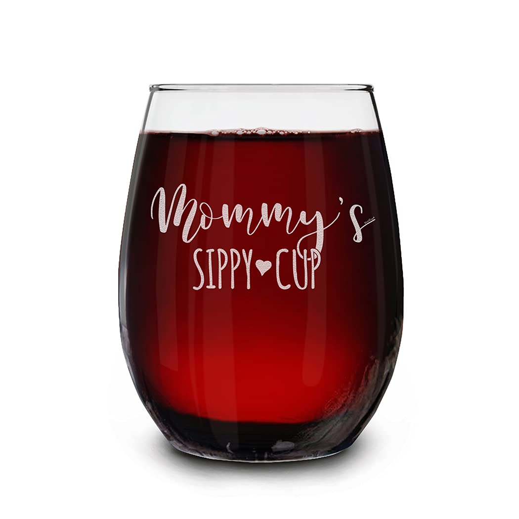 shop4ever Mommy's Sippy Cup Engraved Stemless Wine Glass 15 oz. Funny New Mom Gift