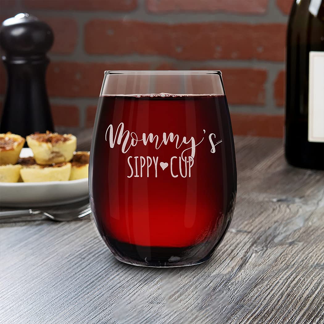 shop4ever Mommy's Sippy Cup Engraved Stemless Wine Glass 15 oz. Funny New Mom Gift