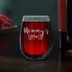 shop4ever Mommy's Sippy Cup Engraved Stemless Wine Glass 15 oz. Funny New Mom Gift