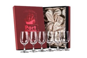 glassique cadeau port and dessert wine, sherry, cordial, aperitif tasting glasses | set of 6 small crystal 7 oz sippers | mini short stem nosing taster copitas