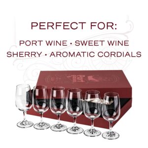 GLASSIQUE CADEAU Port and Dessert Wine, Sherry, Cordial, Aperitif Tasting Glasses | Set of 6 Small Crystal 7 oz Sippers | Mini Short Stem Nosing Taster Copitas