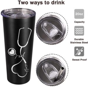 Nurse Tumbler-Stainless Steel Skinny Tumbler with Straw - 20 ounce Insulated Travel Cup School Funny Nurse Graduation Practitioner Appreciation Week Gifts for Women Nurse Coffee Mug