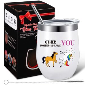 patelai funny other mother in laws you unicorn wine tumbler birthday gifts for mom from daughter son gifts for mother in law mother's day 12 oz vacuum insulated tumbler with box, lid, straw (white)