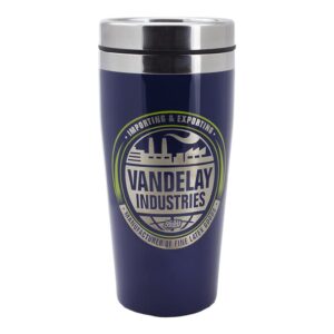 paladone seinfeld vandelay industries metal travel coffee mug | funny coffee mug gift for seinfeld fans
