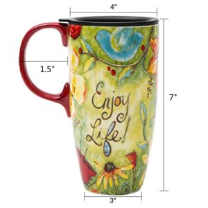 CEDAR HOME Coffee Ceramic Mug Porcelain Latte Tea Cup With Lid 17oz. Enjoy Life