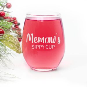 HTDesigns Memaw's Sippy Cup Stemless Wine Glass - Mother's Day Gift Memaw Wine Gift - First Time Memaw New Memaw Gift - Memaw Wine Glass