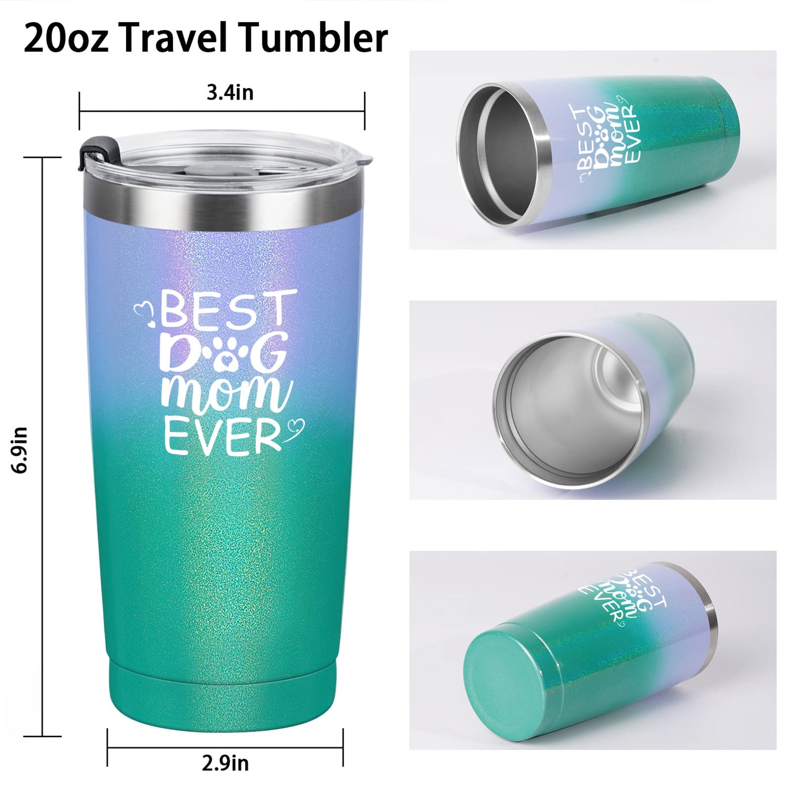 Gtmileo Dog Mom Gifts for Women, Best Dog Mom Ever Travel Tumbler, Funny Dog Lover Gifts, Mothers Day Gifts for Dog Owner Dog Mama Fur Mom, 20oz Stainless Steel Insulatd Tumbler with Lids, Gradient