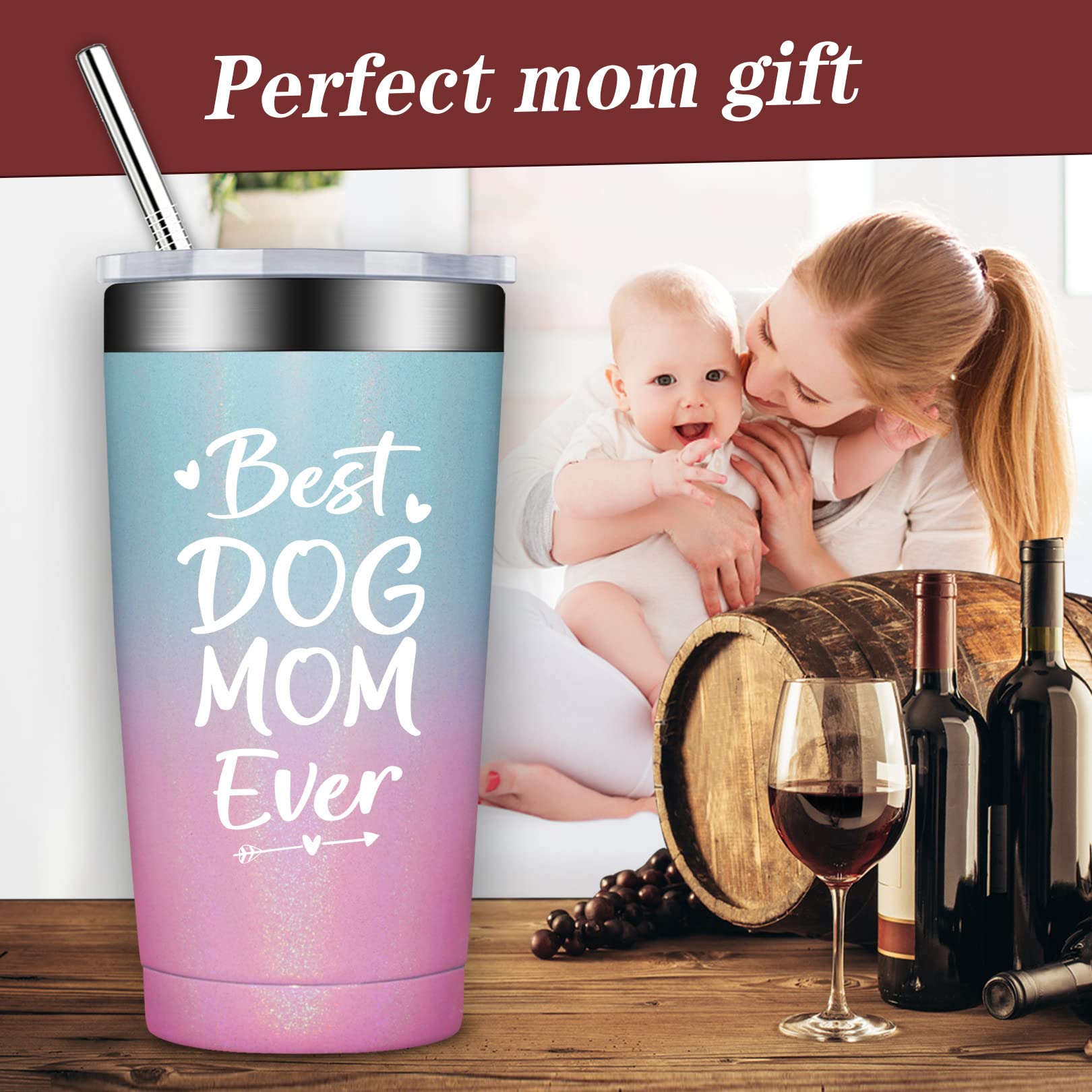 BIRGILT Dog Mom Gifts for Women - Best Dog Mom Ever - Dog Mom Mothers Day Gift - Funny Christmas Birthday Gifts for Mom, Dog Mum - 20oz Dog Mom Tumbler