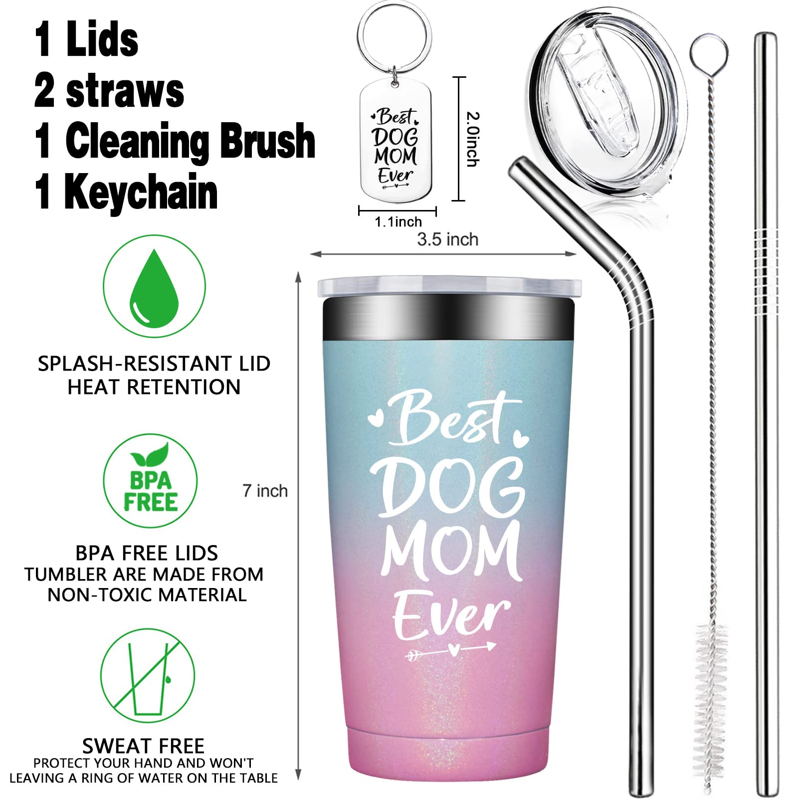 BIRGILT Dog Mom Gifts for Women - Best Dog Mom Ever - Dog Mom Mothers Day Gift - Funny Christmas Birthday Gifts for Mom, Dog Mum - 20oz Dog Mom Tumbler