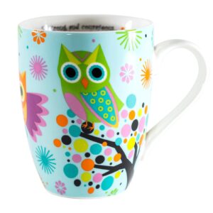 divinity boutique owl mug - inspirational ceramic coffee mug with scripture for women, mom, friends, owl lovers that is colorful and dishwasher safe