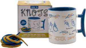 how to: knots coffee mug - learn how to tie eight different knots - comes in a fun gift box - by the unemployed philosophers guild