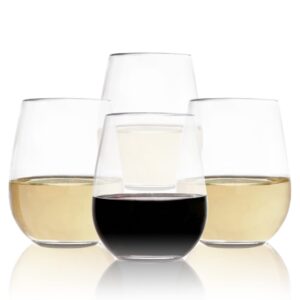 vinjoy unbreakable stemless plastic wine glasses 16 ounce (set of 4) - extra durable for red and white wine - reusable shatterproof tritan indoor outdoor party cups - dishwasher safe - bar glassware