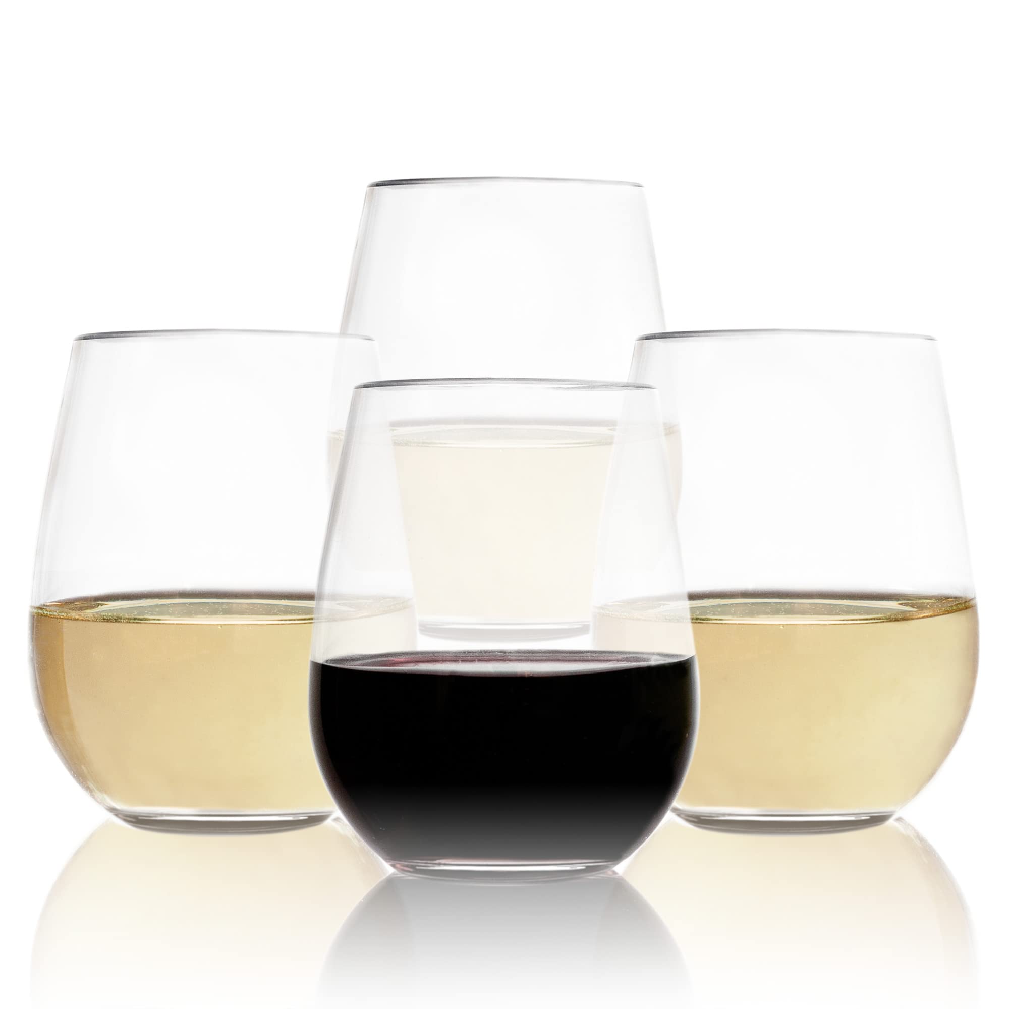 Vinjoy Unbreakable Stemless Plastic Wine Glasses 16 Ounce (Set Of 4) - Extra Durable for Red and White Wine - Reusable Shatterproof Tritan Indoor Outdoor Party Cups - Dishwasher Safe - Bar Glassware