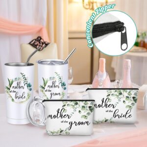 4 Pack Mother of the Groom Gifts Mother of the Bride Tumblers Cup Bride Makeup Bags Stainless Steel Groom Mug Mother Cosmetic Bag Wedding Gift for Bridal Shower Travel Party Favor(Green Leaves)