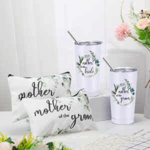 4 Pack Mother of the Groom Gifts Mother of the Bride Tumblers Cup Bride Makeup Bags Stainless Steel Groom Mug Mother Cosmetic Bag Wedding Gift for Bridal Shower Travel Party Favor(Green Leaves)