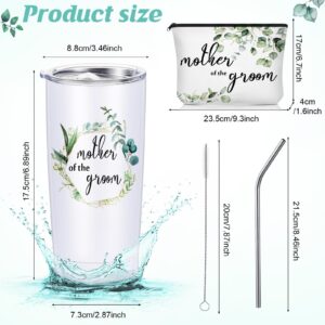 4 Pack Mother of the Groom Gifts Mother of the Bride Tumblers Cup Bride Makeup Bags Stainless Steel Groom Mug Mother Cosmetic Bag Wedding Gift for Bridal Shower Travel Party Favor(Green Leaves)