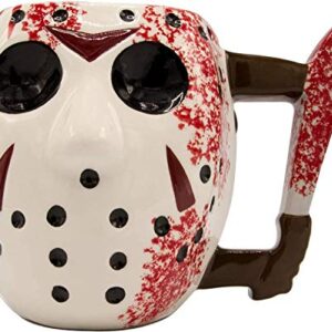 Silver Buffalo Warner Bros Friday The 13th Jason Mask with Knife Ceramic Coffee 3D Sculpted Mug, 1 Count (Pack of 1), Multicolor, 20 fluid ounce.