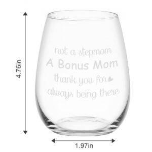 DAZLUTE Stepmom Gifts, Bonus Mom Gifts, Mother’s Day Gifts, Birthday Gifts, Christmas Gifts for Stepmom Bonus Mom Stepmother, 15Oz Not a Stepmom a Bonus Mom Wine Glass