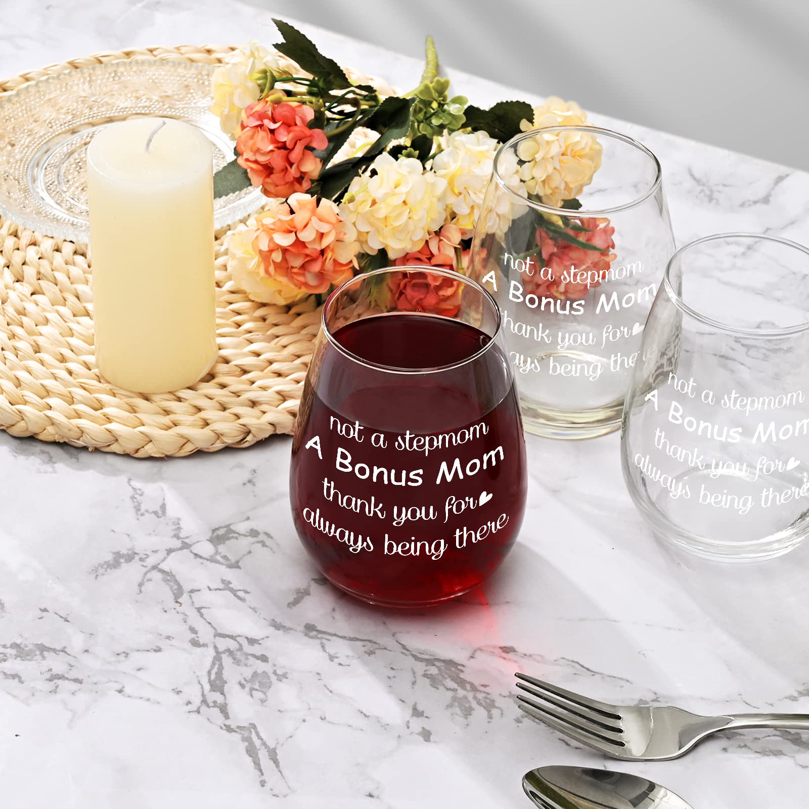 DAZLUTE Stepmom Gifts, Bonus Mom Gifts, Mother’s Day Gifts, Birthday Gifts, Christmas Gifts for Stepmom Bonus Mom Stepmother, 15Oz Not a Stepmom a Bonus Mom Wine Glass