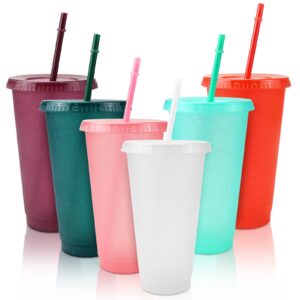 fyess 6 sets tumbler with straw and lid,plastic water bottle travel cup reusable cup (6 colors,24 oz)