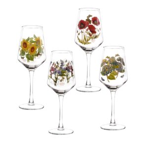 portmeirion botanic garden wine glasses | set of 4 stemmed wine glasses | ideal for white wine, red wine, or cocktails | 16 oz wine glasses with assorted motifs
