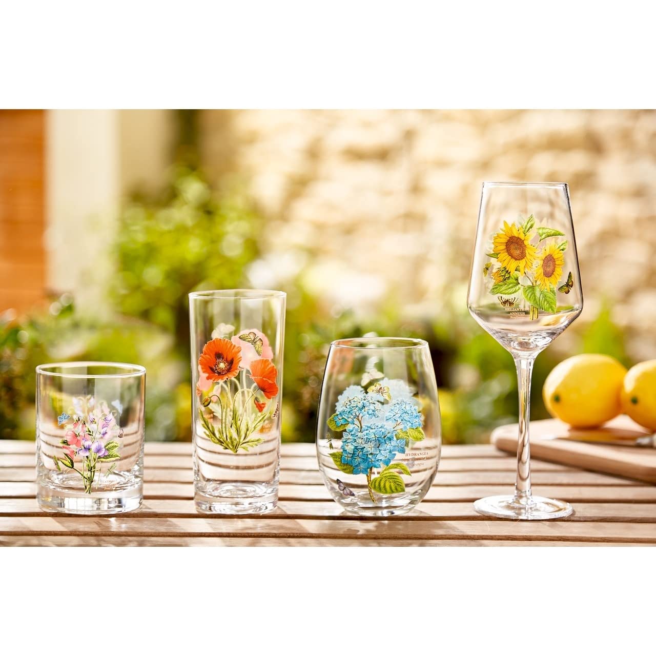 Portmeirion Botanic Garden Wine Glasses | Set of 4 Stemmed Wine Glasses | Ideal for White Wine, Red Wine, or Cocktails | 16 Oz Wine Glasses with Assorted Motifs