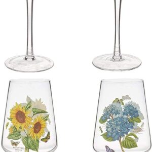 Portmeirion Botanic Garden Wine Glasses | Set of 4 Stemmed Wine Glasses | Ideal for White Wine, Red Wine, or Cocktails | 16 Oz Wine Glasses with Assorted Motifs