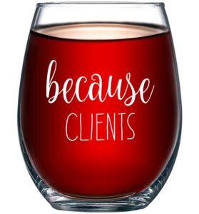 because clients funny stemless wine glass 15oz - unique gift idea for hairdresser, makeup artist, nail tech, lawyer, realtor, real estate agents - perfect birthday and christmas gifts for men or women