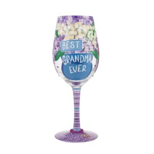 enesco designs by lolita best grandma ever hand-painted artisan wine glass, 15 ounce, multicolor