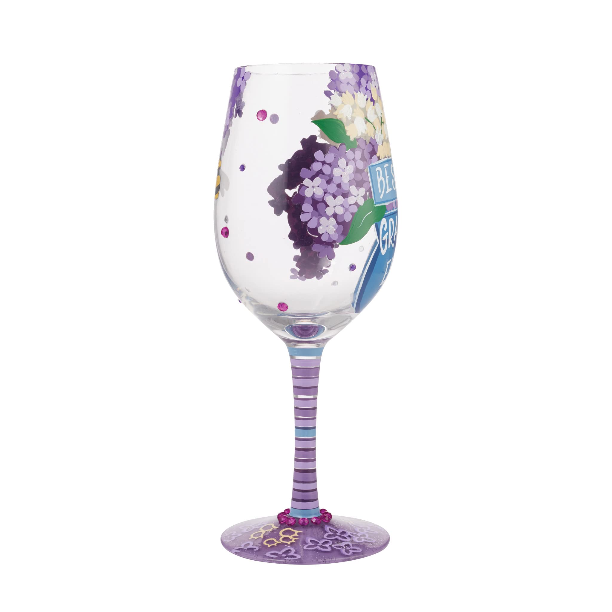 Enesco Designs by Lolita Best Grandma Ever Hand-Painted Artisan Wine Glass, 15 Ounce, Multicolor