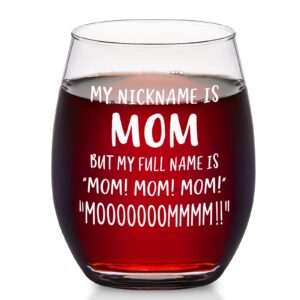 modwnfy funny gift for mom, mother's day wine glass, best mommy stemless wine glass, mothers day gifts for mom new mom mother mama women wife, daughter gifts from mom on baby shower, 15 oz