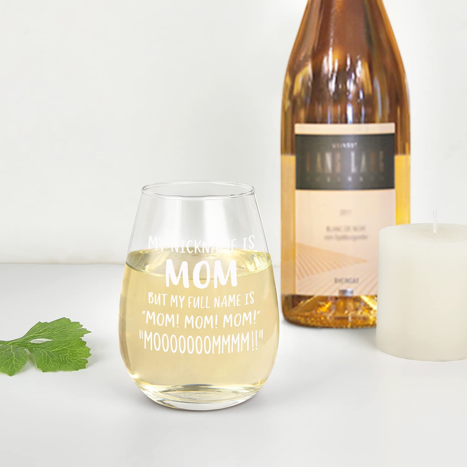 Modwnfy Funny Gift for Mom, Mother's Day Wine Glass, Best Mommy Stemless Wine Glass, Mothers Day Gifts for Mom New Mom Mother Mama Women Wife, Daughter Gifts from Mom On Baby Shower, 15 Oz
