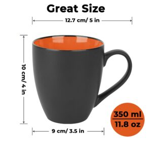 MIAMIO - Set of 6 Stoneware Coffee Mugs 12 Ounce/Cup Set - Le Papillon Collection (Black-Colourful)