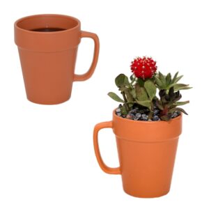 culver 14-ounce flower pot ceramic mug, set of 2 (terra cotta color)