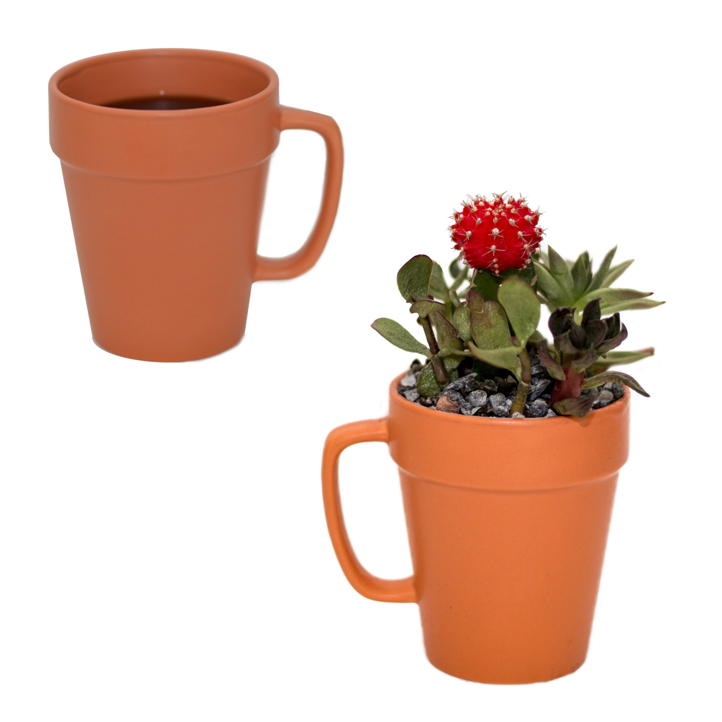 Culver 14-ounce Flower Pot Ceramic Mug, Set of 2 (Terra Cotta Color)