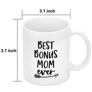 Maustic Mothers Day Gifts for Mom, Best Bonus Mom Ever Gifts from Daughter Son Stepchild, Bonus Mom Coffee Mug Cup, Christmas Birthday Gifts for Stepmom Stepmother Second Mom, 11 Oz White