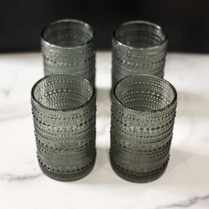 Greenline Goods Hobnail Drinking Glasses - Gray 12 oz Thick Modern Kitchen Glassware Set - Unique Vintage Bubble Cocktails Or Modern Bar - Set of 4 - Old Fashioned Beverage Glasses For Tabletop