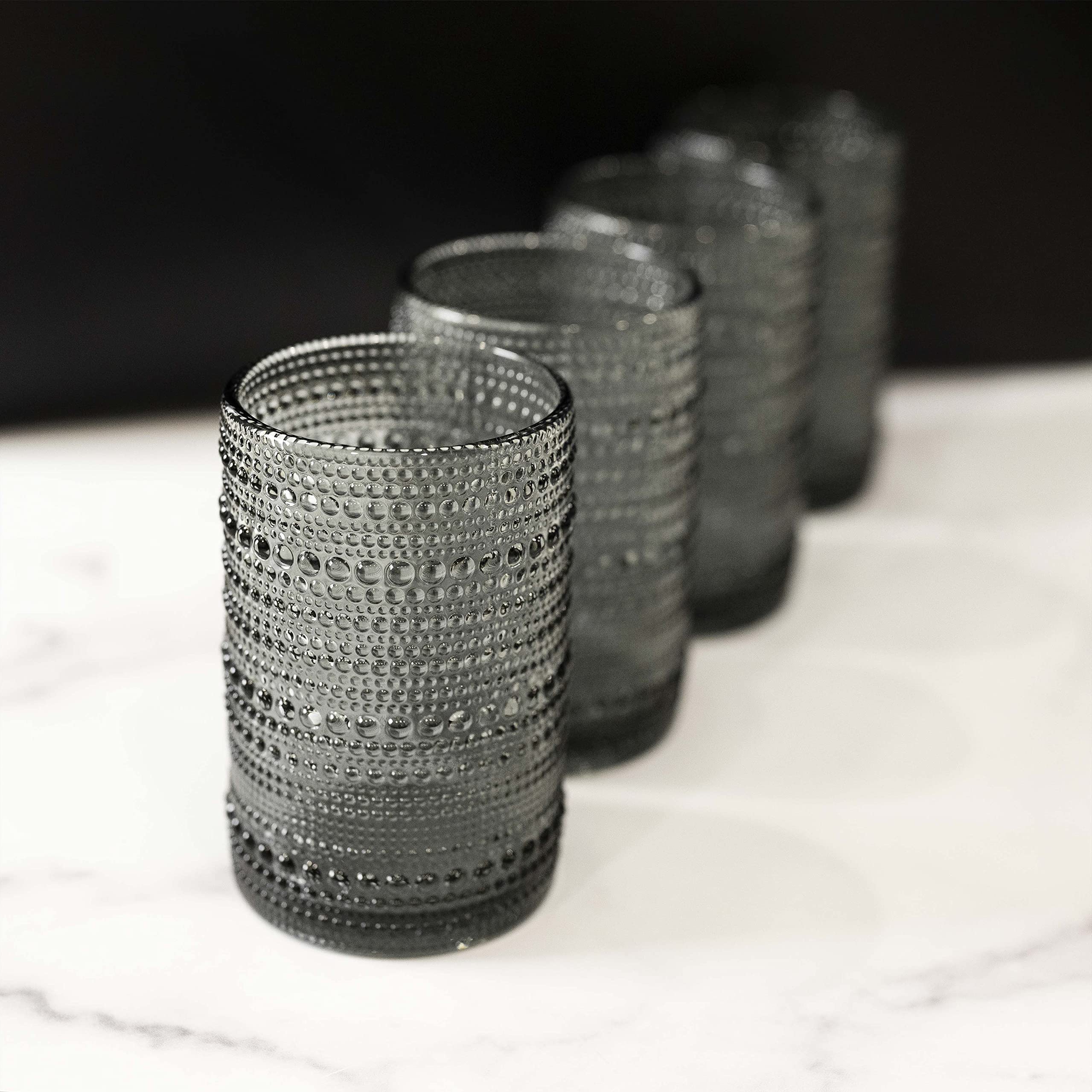 Greenline Goods Hobnail Drinking Glasses - Gray 12 oz Thick Modern Kitchen Glassware Set - Unique Vintage Bubble Cocktails Or Modern Bar - Set of 4 - Old Fashioned Beverage Glasses For Tabletop