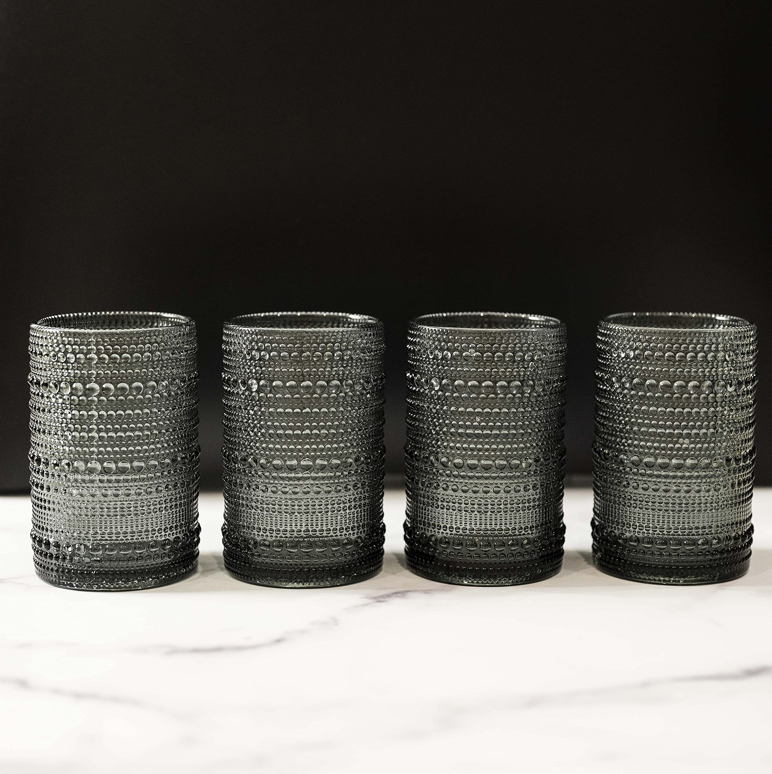 Greenline Goods Hobnail Drinking Glasses - Gray 12 oz Thick Modern Kitchen Glassware Set - Unique Vintage Bubble Cocktails Or Modern Bar - Set of 4 - Old Fashioned Beverage Glasses For Tabletop