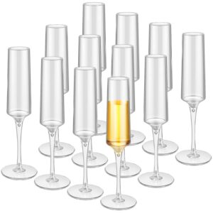 Meanplan Champagne Flutes Glasses Plastic Acrylic Wine Glasses Clear Wedding Flutes Glassware Cocktail Cups Bulk Reusable for Wedding Birthday Anniversary Christmas(12 Pieces)